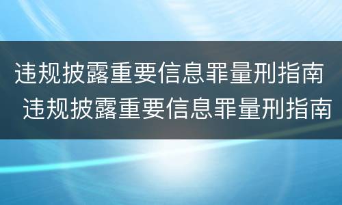 违规披露重要信息罪量刑指南 违规披露重要信息罪量刑指南最新