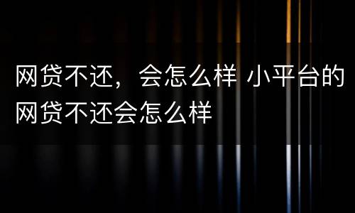 网贷不还，会怎么样 小平台的网贷不还会怎么样