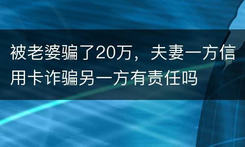 被老婆骗了20万，夫妻一方信用卡诈骗另一方有责任吗