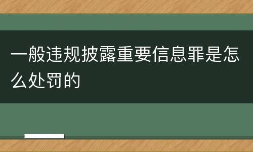 一般违规披露重要信息罪是怎么处罚的