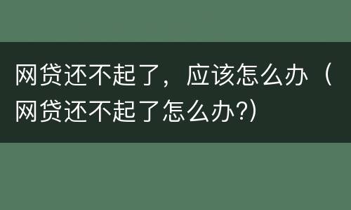 网贷还不起了，应该怎么办（网贷还不起了怎么办?）