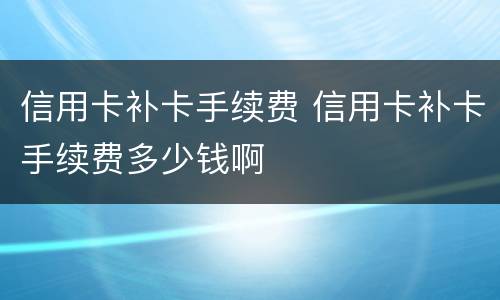 信用卡补卡手续费 信用卡补卡手续费多少钱啊