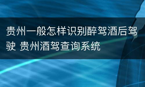 贵州一般怎样识别醉驾酒后驾驶 贵州酒驾查询系统