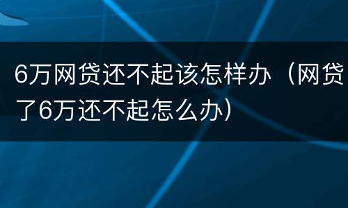 6万网贷还不起该怎样办（网贷了6万还不起怎么办）