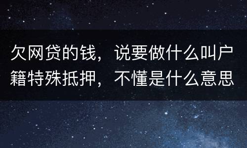 欠网贷的钱，说要做什么叫户籍特殊抵押，不懂是什么意思