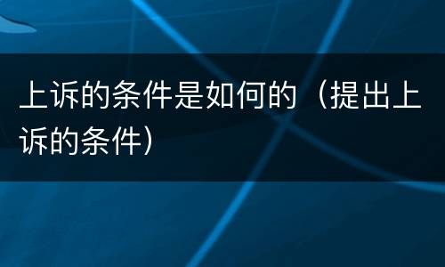 上诉的条件是如何的（提出上诉的条件）