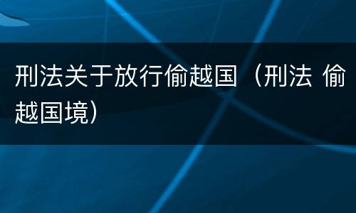 刑法关于放行偷越国（刑法 偷越国境）