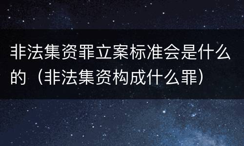 非法集资罪立案标准会是什么的（非法集资构成什么罪）