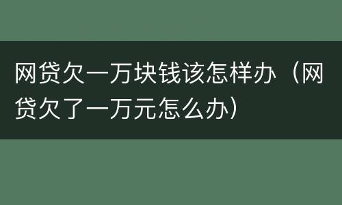 网贷欠一万块钱该怎样办（网贷欠了一万元怎么办）