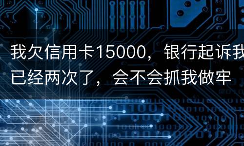 我欠信用卡15000，银行起诉我已经两次了，会不会抓我做牢