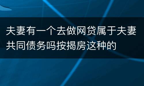 夫妻有一个去做网贷属于夫妻共同债务吗按揭房这种的