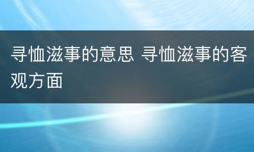 寻恤滋事的意思 寻恤滋事的客观方面