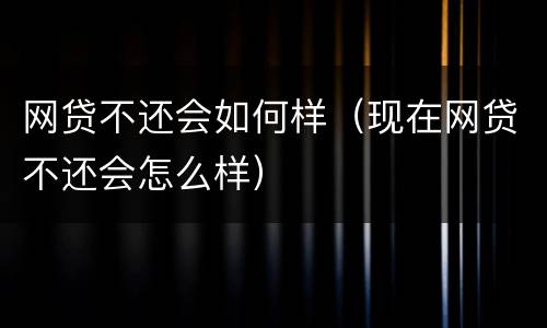 网贷不还会如何样（现在网贷不还会怎么样）