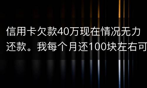 信用卡欠款40万现在情况无力还款。我每个月还100块左右可以吗