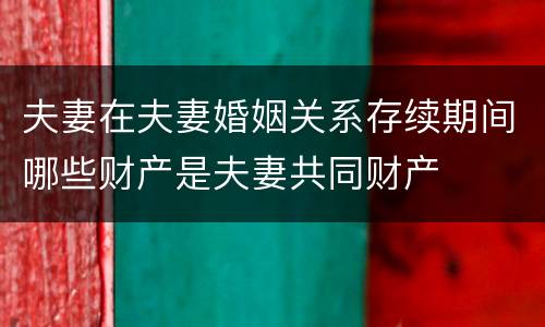 夫妻在夫妻婚姻关系存续期间哪些财产是夫妻共同财产