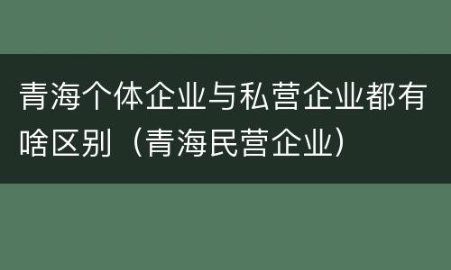 青海个体企业与私营企业都有啥区别（青海民营企业）