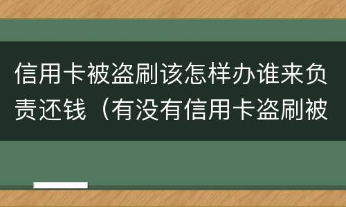 信用卡被盗刷该怎样办谁来负责还钱（有没有信用卡盗刷被追回的例子）