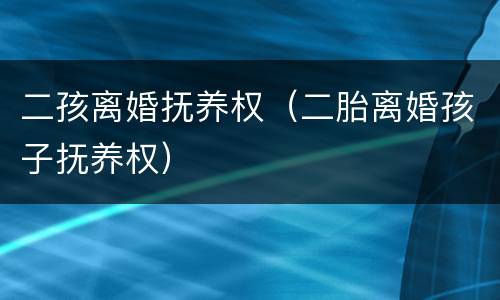 二孩离婚抚养权（二胎离婚孩子抚养权）