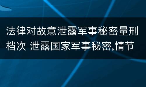 法律对故意泄露军事秘密量刑档次 泄露国家军事秘密,情节严重的,依照刑法