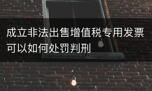 成立非法出售增值税专用发票可以如何处罚判刑