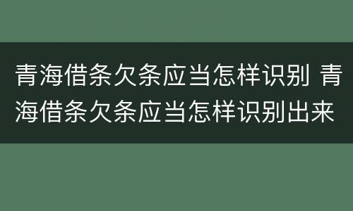 青海借条欠条应当怎样识别 青海借条欠条应当怎样识别出来