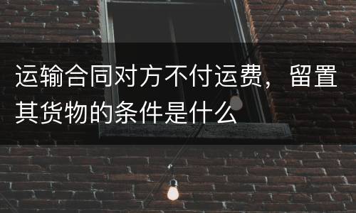 运输合同对方不付运费，留置其货物的条件是什么