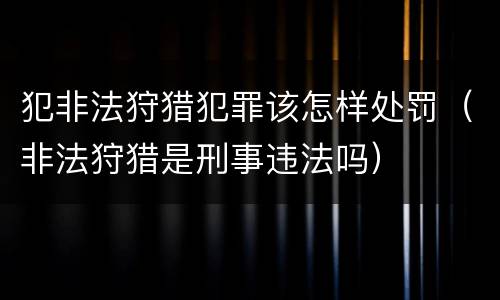 犯非法狩猎犯罪该怎样处罚（非法狩猎是刑事违法吗）