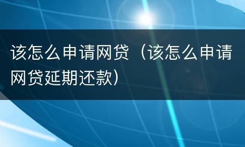 该怎么申请网贷（该怎么申请网贷延期还款）