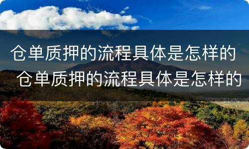 仓单质押的流程具体是怎样的 仓单质押的流程具体是怎样的操作