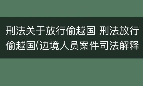 刑法关于放行偷越国 刑法放行偷越国(边境人员案件司法解释会如何规定