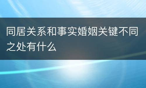 同居关系和事实婚姻关键不同之处有什么