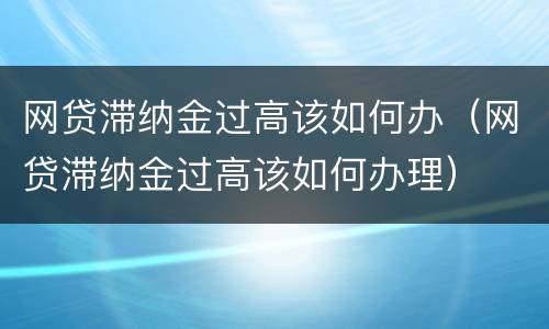 网贷滞纳金过高该如何办（网贷滞纳金过高该如何办理）