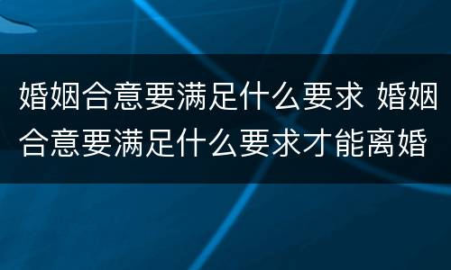 婚姻合意要满足什么要求 婚姻合意要满足什么要求才能离婚