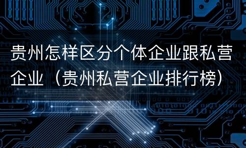 贵州怎样区分个体企业跟私营企业（贵州私营企业排行榜）