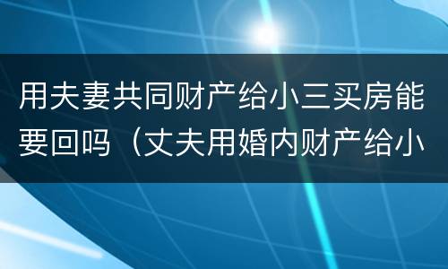 用夫妻共同财产给小三买房能要回吗（丈夫用婚内财产给小三买房）