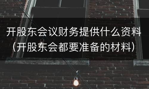 开股东会议财务提供什么资料（开股东会都要准备的材料）