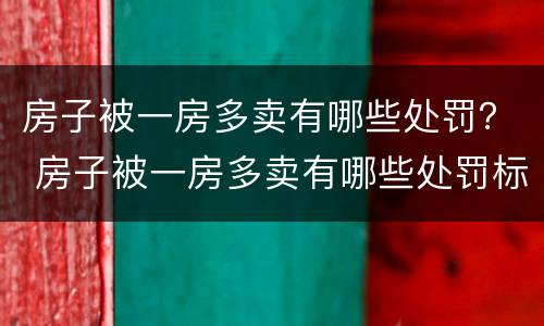 房子被一房多卖有哪些处罚？ 房子被一房多卖有哪些处罚标准