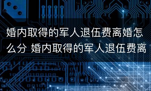 婚内取得的军人退伍费离婚怎么分 婚内取得的军人退伍费离婚怎么分割