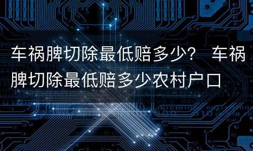 车祸脾切除最低赔多少？ 车祸脾切除最低赔多少农村户口