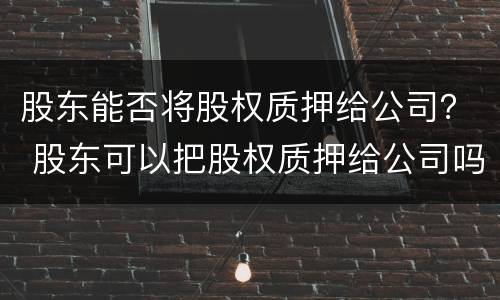 股东能否将股权质押给公司？ 股东可以把股权质押给公司吗