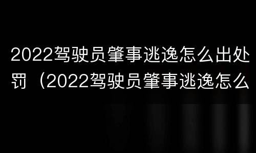 2022驾驶员肇事逃逸怎么出处罚（2022驾驶员肇事逃逸怎么出处罚单）