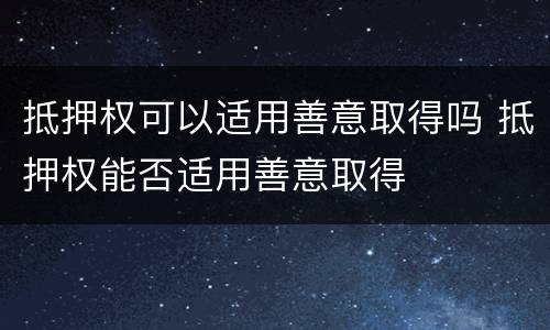 抵押权可以适用善意取得吗 抵押权能否适用善意取得