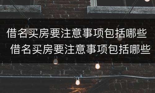 借名买房要注意事项包括哪些 借名买房要注意事项包括哪些方面