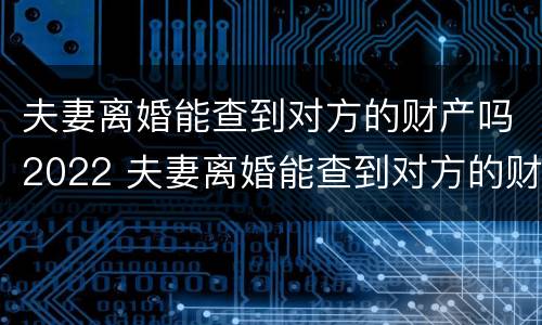 夫妻离婚能查到对方的财产吗2022 夫妻离婚能查到对方的财产吗2022年8月