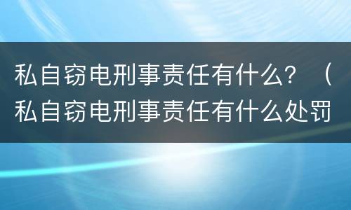 私自窃电刑事责任有什么？（私自窃电刑事责任有什么处罚）