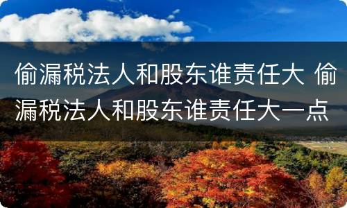 偷漏税法人和股东谁责任大 偷漏税法人和股东谁责任大一点