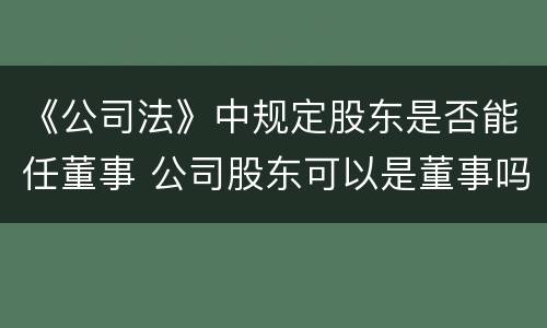 《公司法》中规定股东是否能任董事 公司股东可以是董事吗