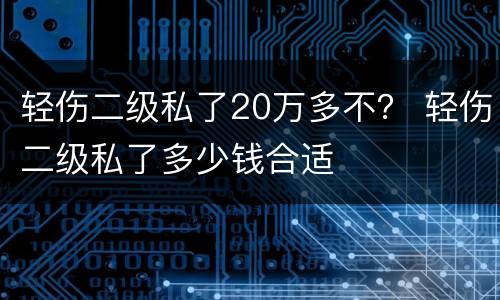 轻伤二级私了20万多不？ 轻伤二级私了多少钱合适