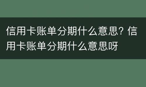 信用卡账单分期什么意思? 信用卡账单分期什么意思呀